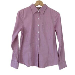 LL BEAN Women's Classic Preppy Pink White Stripe ButtonUp Shirt S Stretch Cotton
